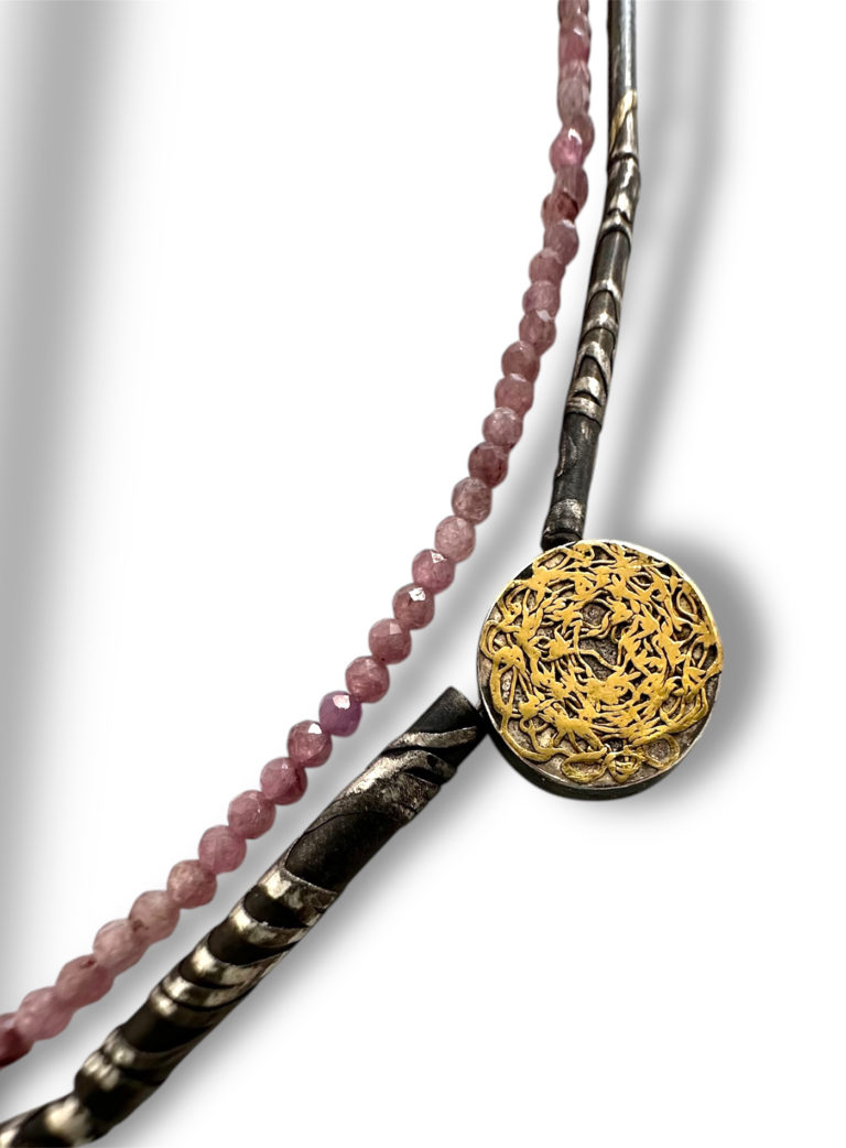 Collier Geneve argent or perles rose